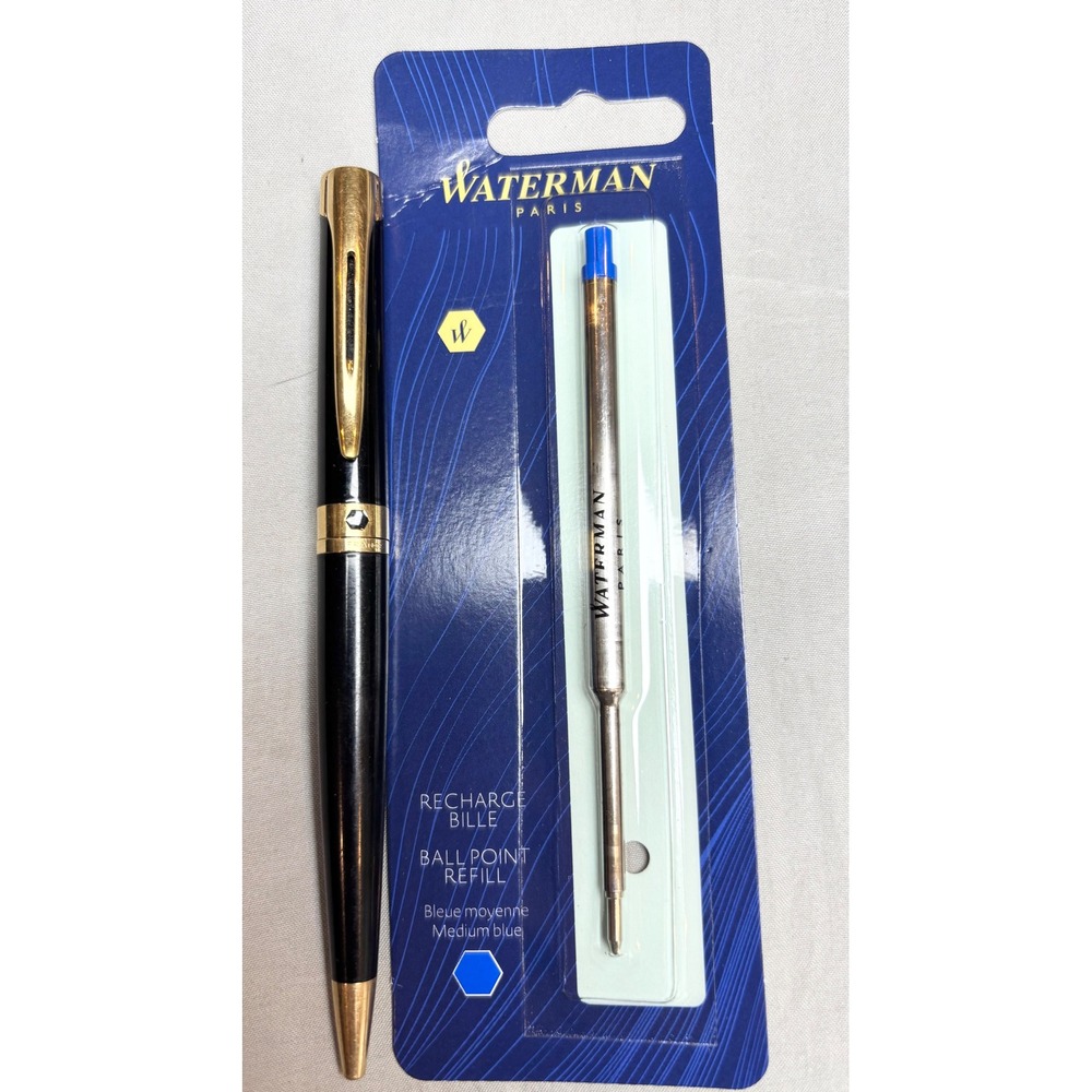 Waterman Paris L'Etalon ballpoint pen‎ in black lacquer Gold Trim blue ink